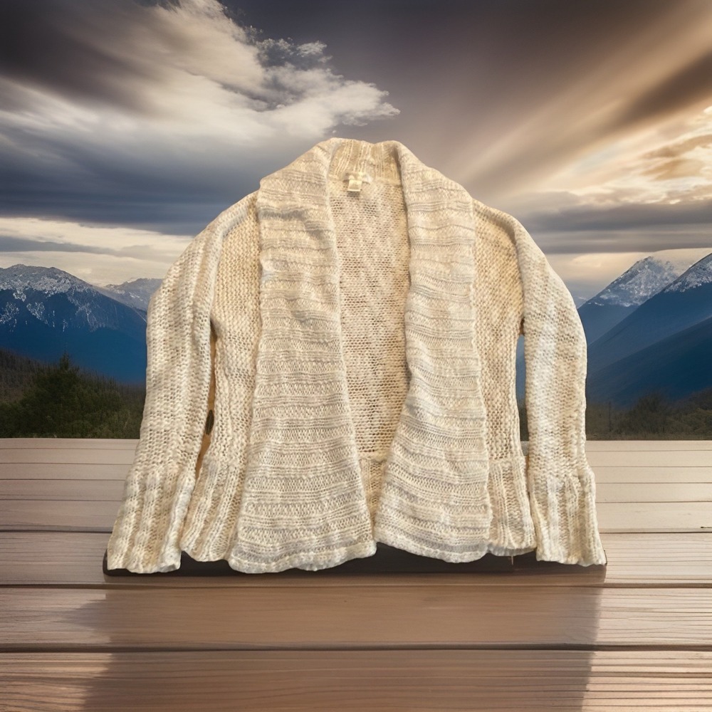 Motherhood Open Front Cardigan Women's Small Ivory Loose Knit‎ Bell Sleeves